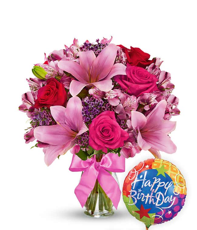 Rose &amp; Lily Celebration with Birthday Balloon